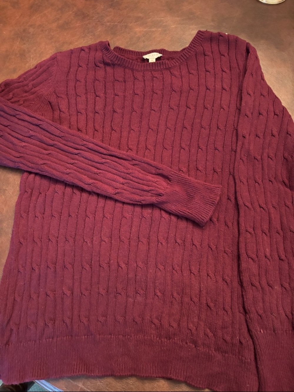 Talbots Cable-Knit Crewneck Sweater - Burgundy